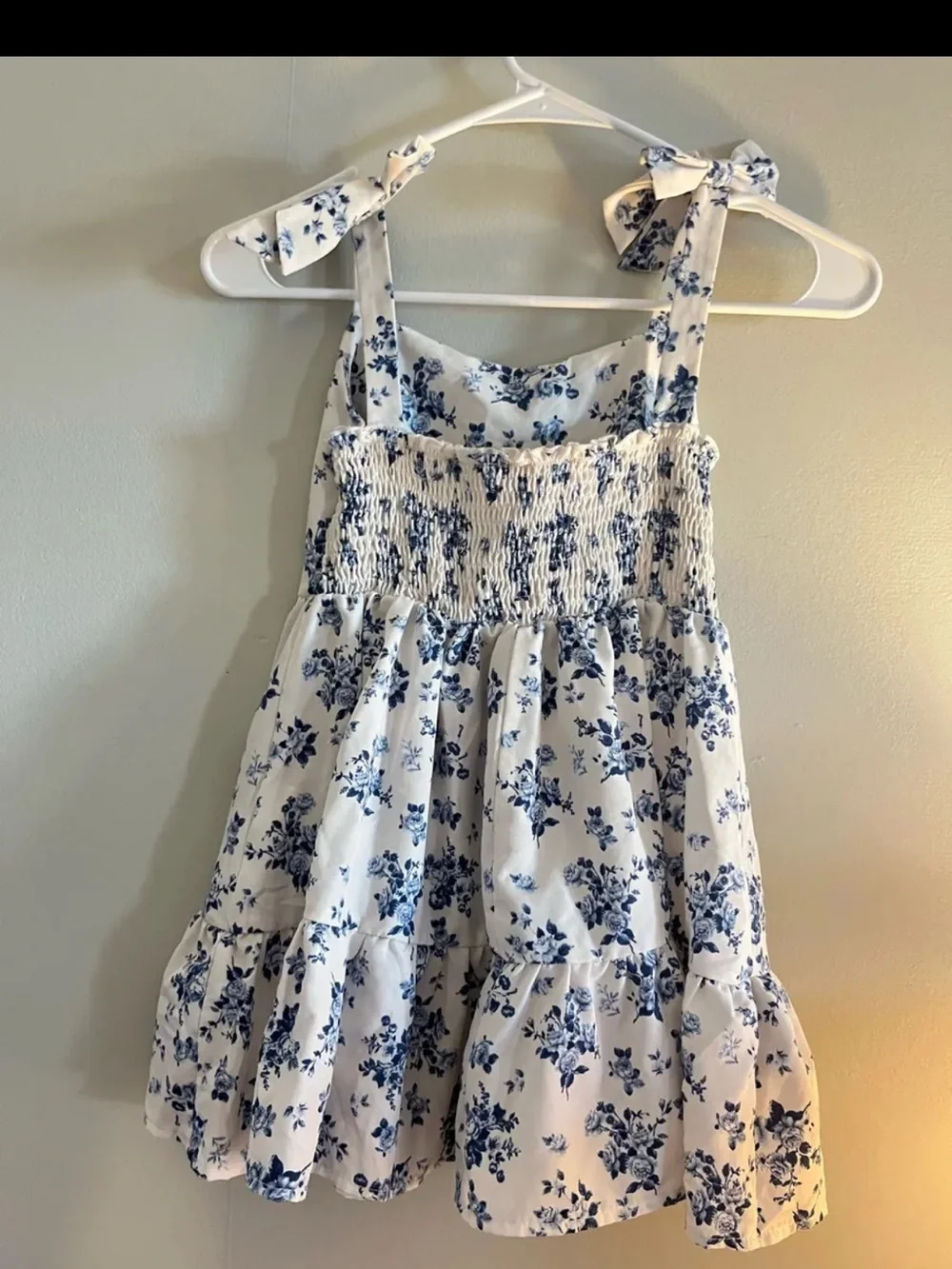 Blue Floral Tie-Shoulder Girls Dress